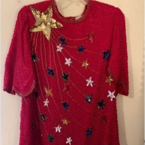 Vintage Patriotic Evening Blouse Sz Large - Picture 2 of 6